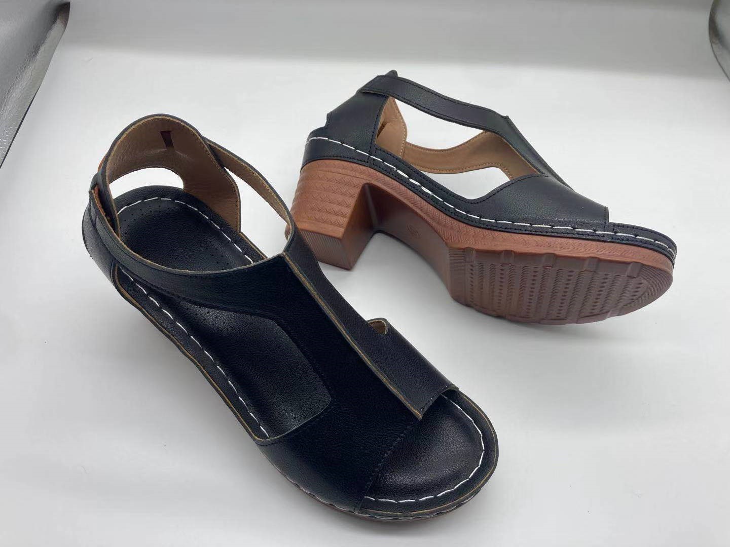 Peep Toe Plus Size Wedge Open Toe Buckle Roman Style High Heel Sandals foto 4