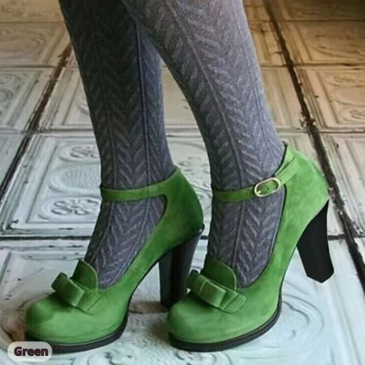 New Womens Suede Peep-toe Pumps With A Bow And A Strap Buckle foto 4