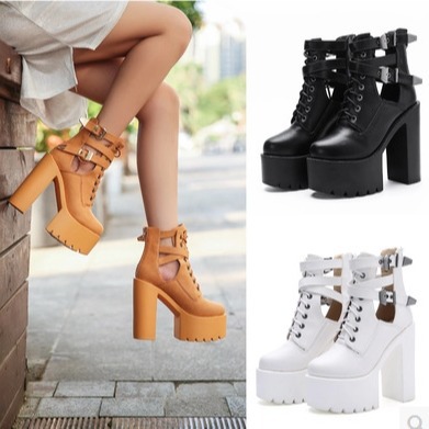 Lace-up Back Zipper Chunky Heel High Heel Short Boots Female Boots foto 2