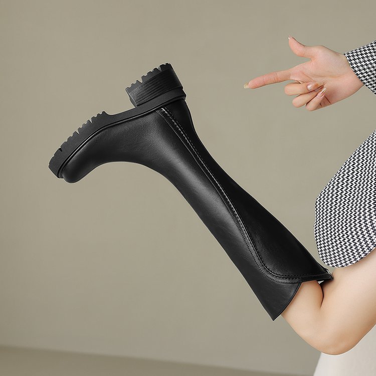 Spring And Autumn Velvet-lined Retro Long Riding Boots With Back Zipper foto 4