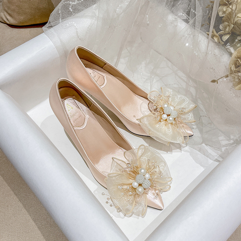 Sweet Bow Bridal Shoes White Wedding Dress foto 3