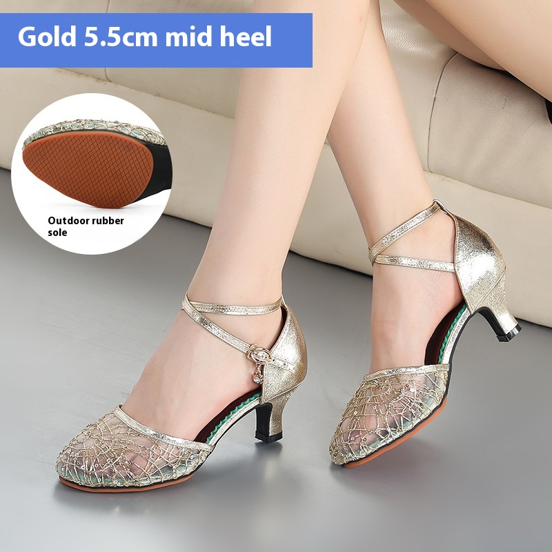 Latin Dance Shoes Female Adult Mid Heel Summer foto 3