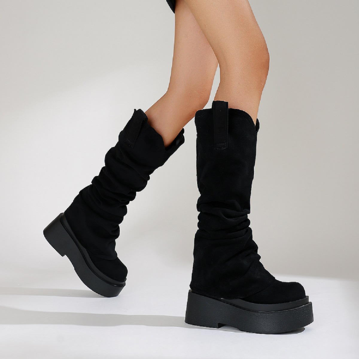European And American Womens Chunky High Boots foto 3