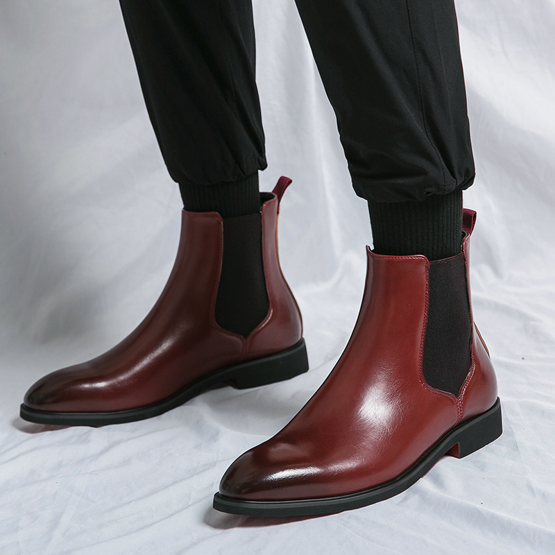 Men's Business Autumn High-top Pointed Red Leather Boots foto 4