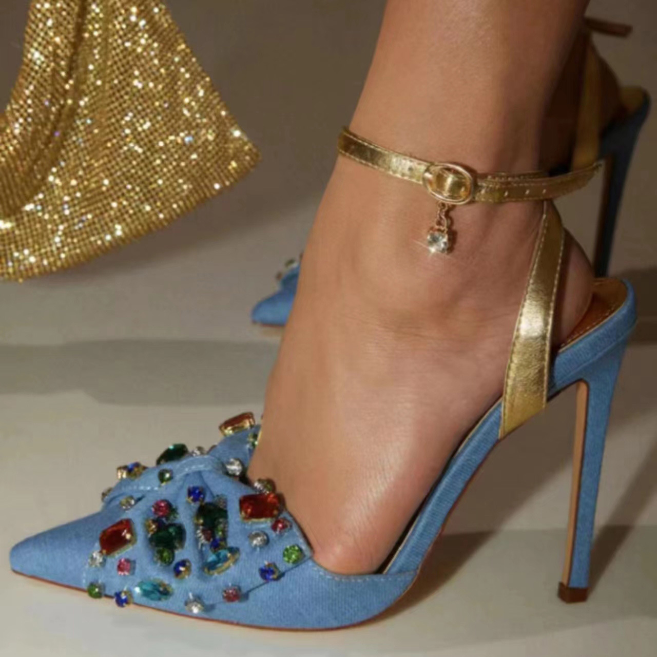Bow Rhinestone Pointed Toe Closed Toe High Heel Plus Size Sandals