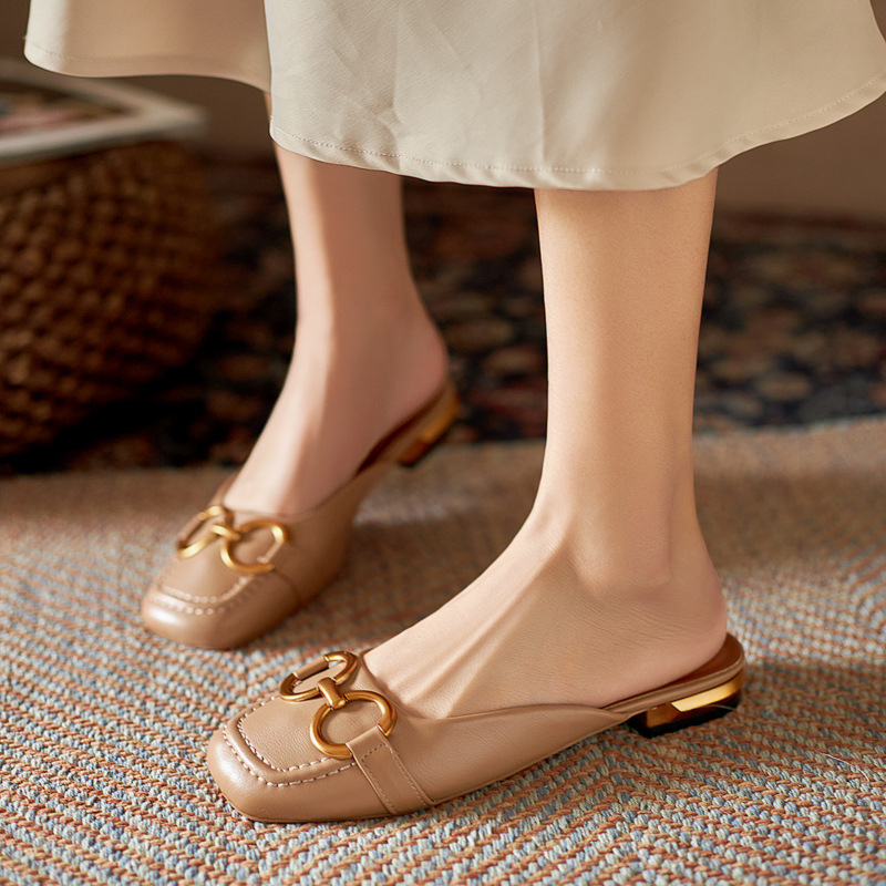 Summer Wear Fashionable Square Toe Korean Style Elegant Flat Heel Ins Slip-on Slippers foto 3