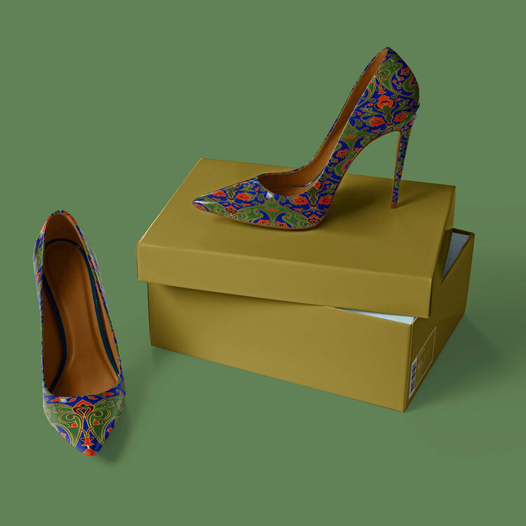 Womens Pointed-Toe Shallow-Mouth Vintage Pattern Stiletto Heels