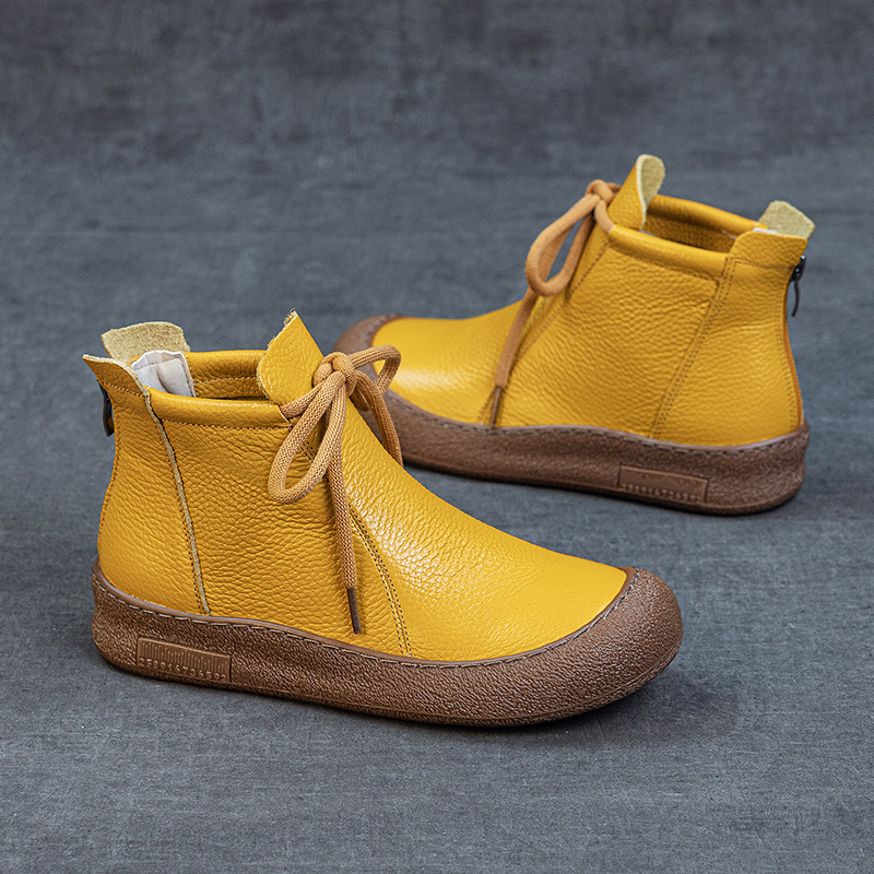 Top-grain Cowhide Flat-bottomed Anti-collision Round-toe High-top Women's Top foto 5