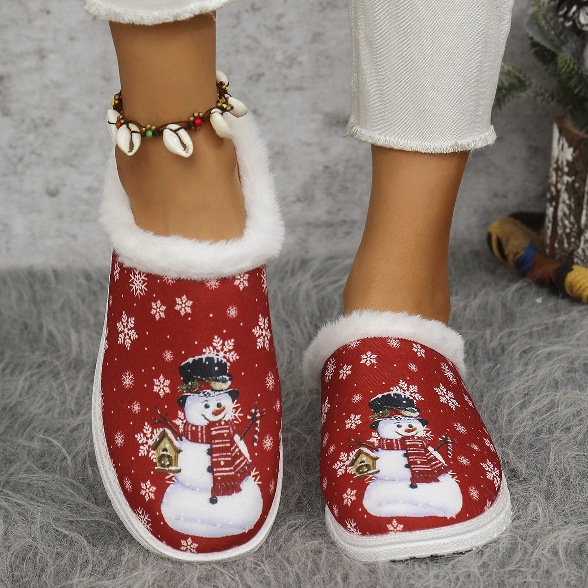 Womens Cozy, Thick-soled Cotton Slippers For Christmas foto 4