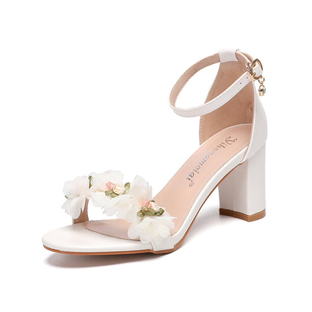 One Strap New Peep Toe High Heels Chunky Heel Low-cut Rhinestone foto 4