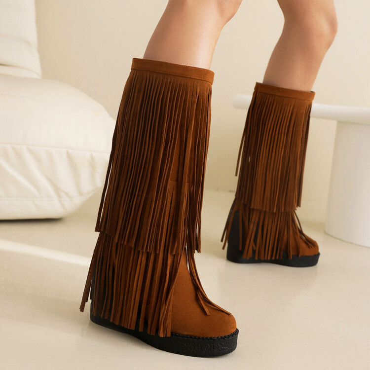 AutumnWinter Tassel Thick-Soled High-Heel Wedge Retro Fashion Womens Boots foto 4