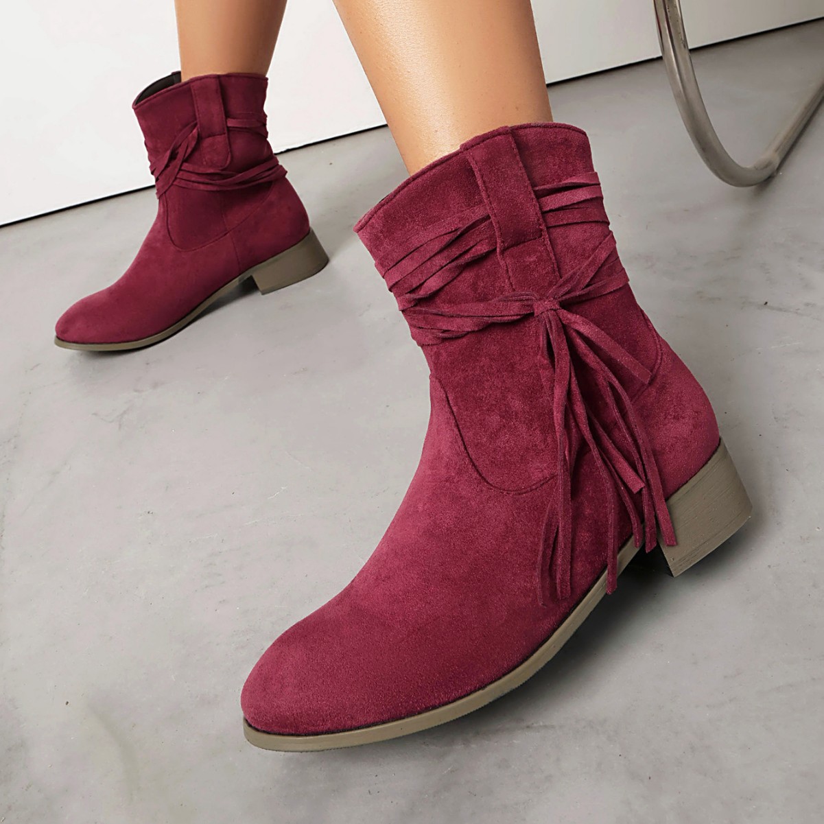 Short Boots Round Toe Foreign Trade Suede Tassel Women's Shoes foto 4