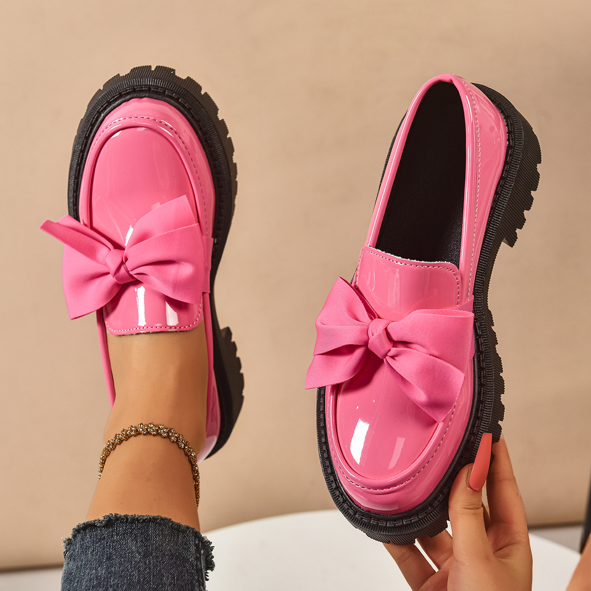 Bow-tie Loafer Shoes For Women Vintage Style foto 5