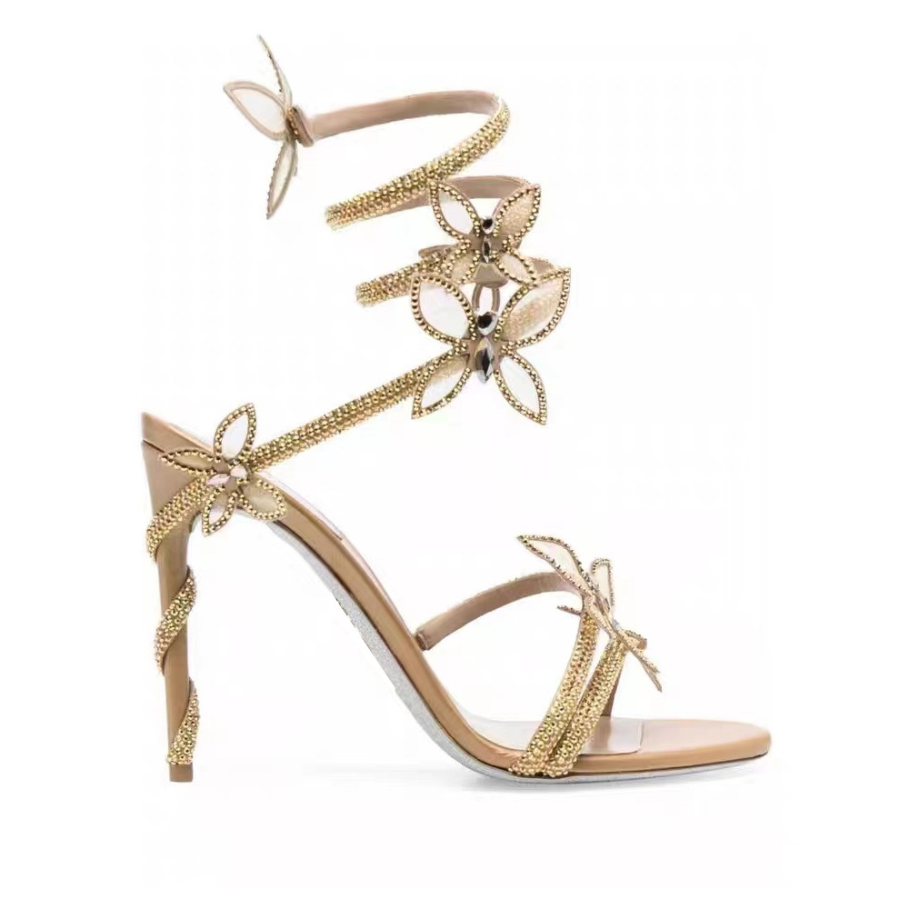 Snake Butterfly Rhinestone Flower Stiletto Heel Roman Sandals foto 2
