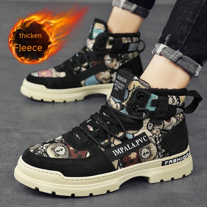 Fleece-lined Warm Martin Boots Worker Boot Men's Motorcycle Boots Student High-top Cotton Shoes foto 3