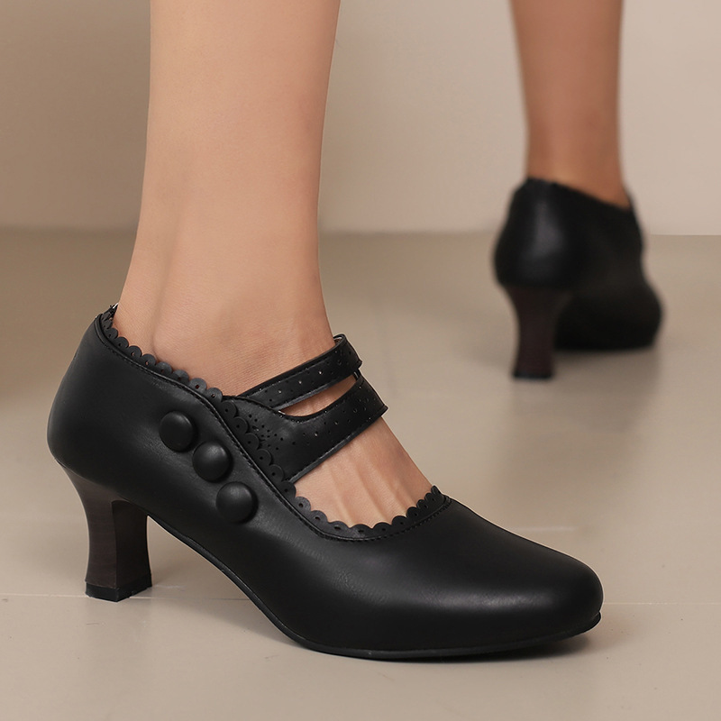 Fashionable High-Heel Retro Mary Jane Double-Breasted Pumps For Women foto 5