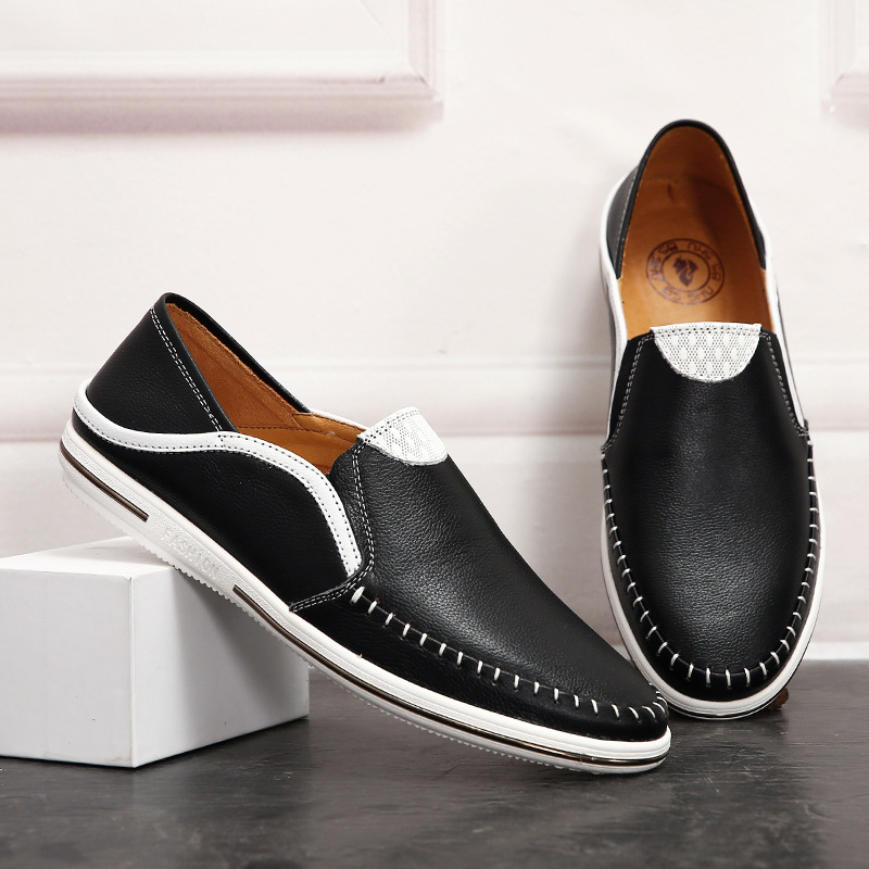 Handmade Stitching Pumps Men's New Summer Top Layer Cowhide Men's Shoes Breathable Men's Casual Leather Shoes Gommino One Piece foto 3