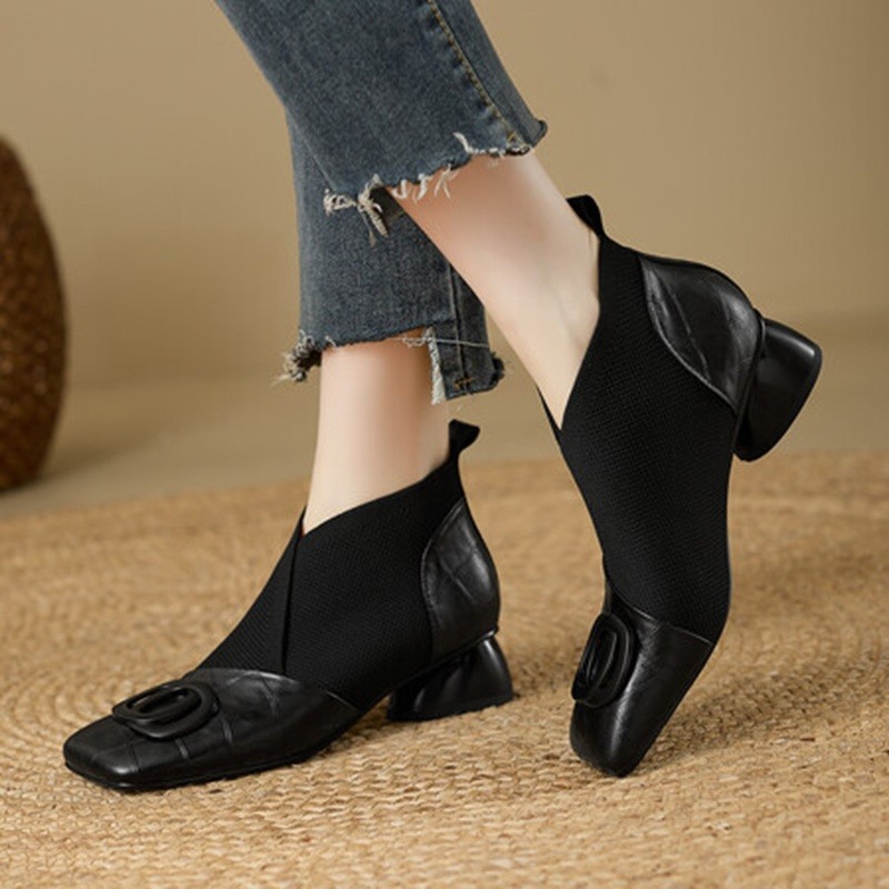 Soft Leather Retro Chunky Heel Women's Shoes foto 4
