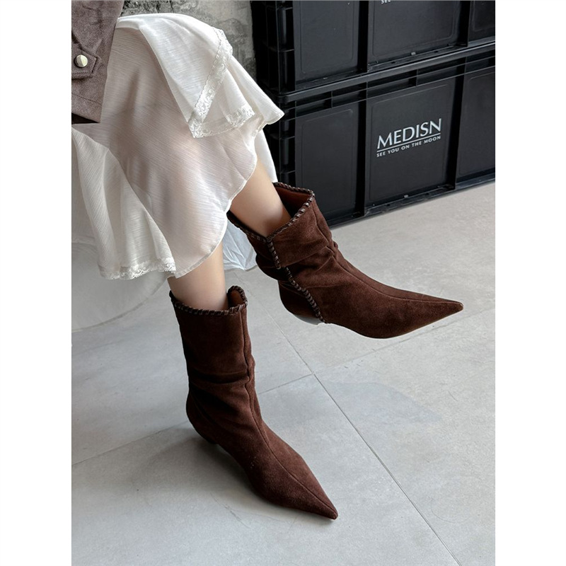 Pointed Toe Chunky Heel Brown Vintage Western Cowboy Boots foto 5