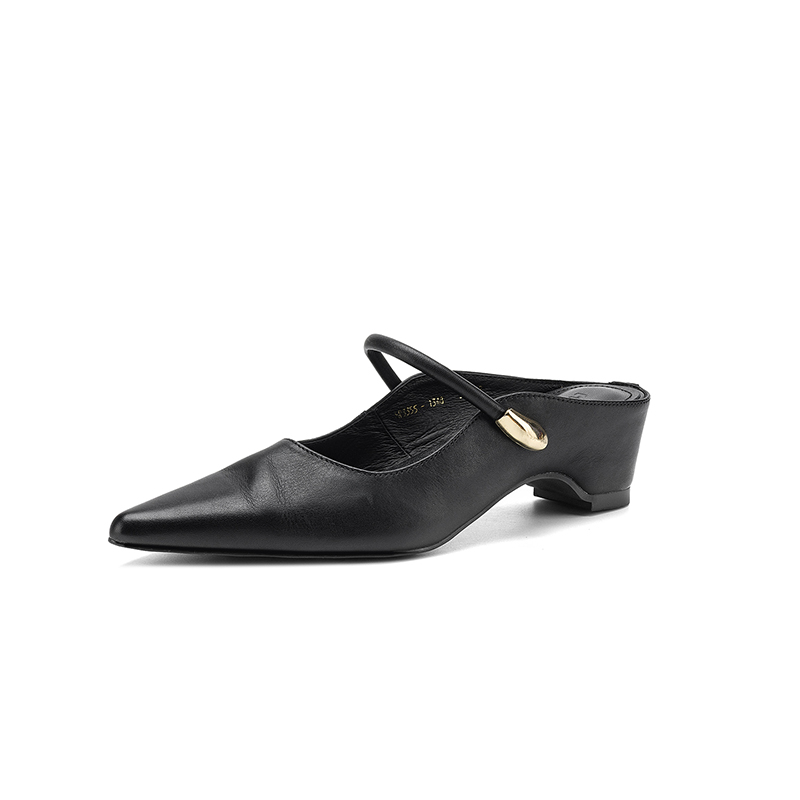 Women's Washed Full Grain Leather Pointed Toe Mary Jane Mules, Low Block Heel Slide Sandals foto 4