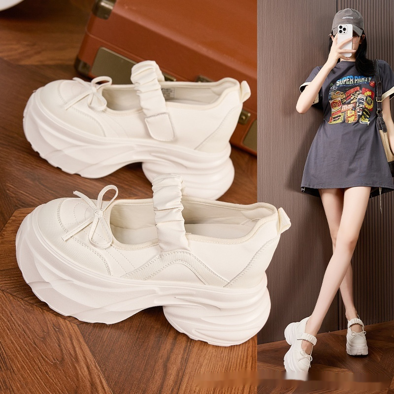 Mary Jane White Silver Sweet Bow Height Increasing Insole Women's Shoes foto 4