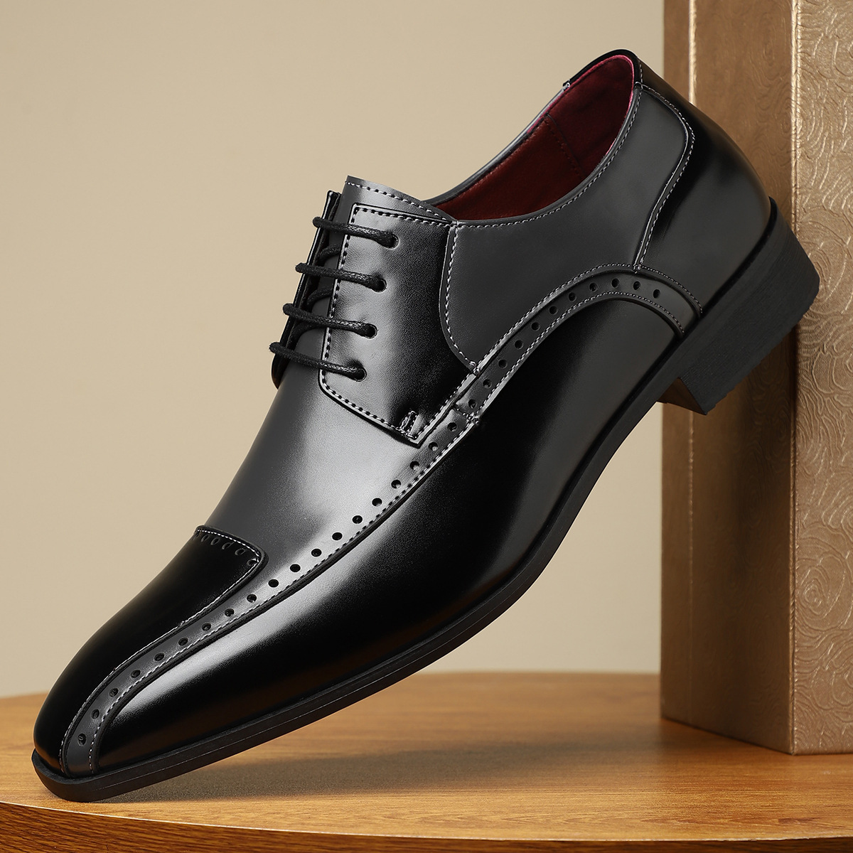 Men's Trendy Non-slip Breathable Leather Shoes Color Matching Business foto 2