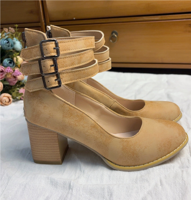 Women's High-top Low-cut Buckle Shoes With Back Zipper