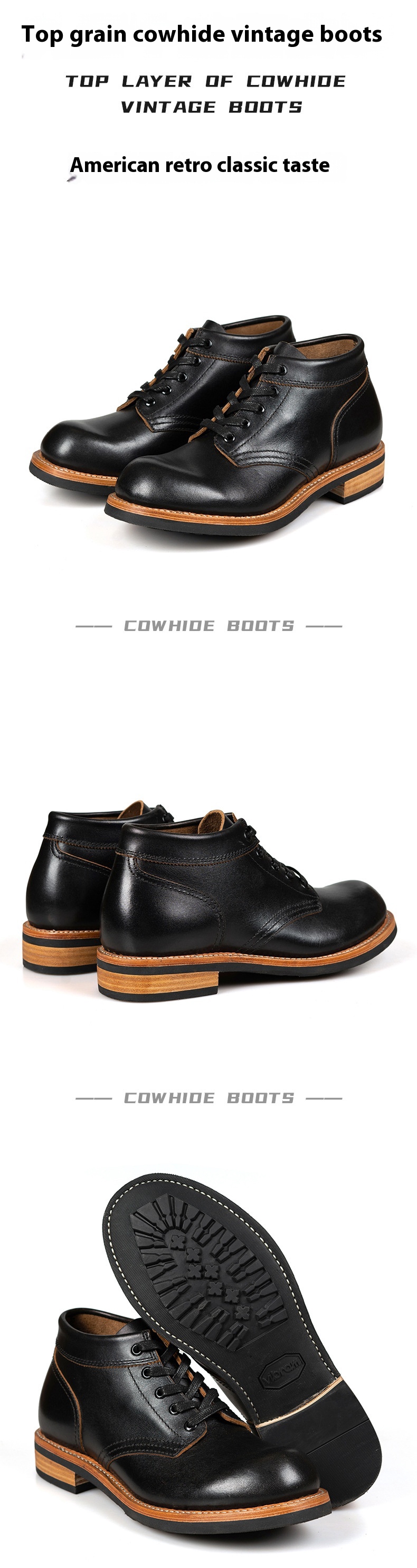 Men's Leather Low-top Short Booties Round Head Leisure Tooling Sneaker foto 4