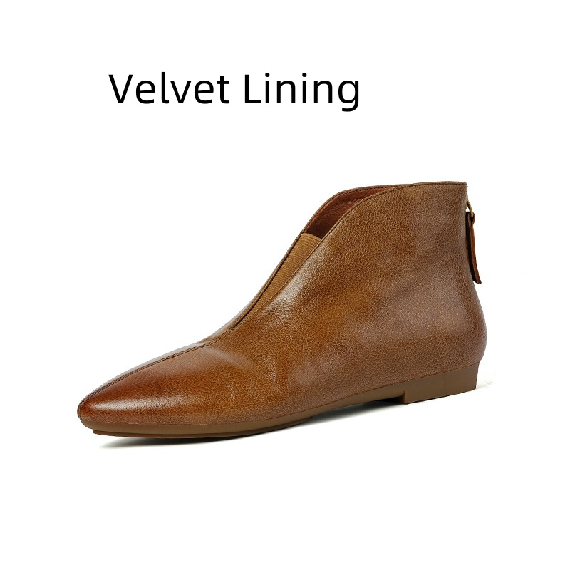 Retro Low-heeled Leather Ankle Boots With A Back Zipper foto 4
