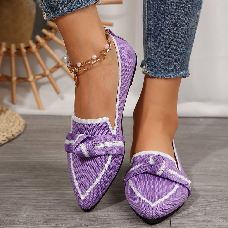 Knitted Mesh Bow-Tie Pointed-Toe Flat Womens Shoes foto 5