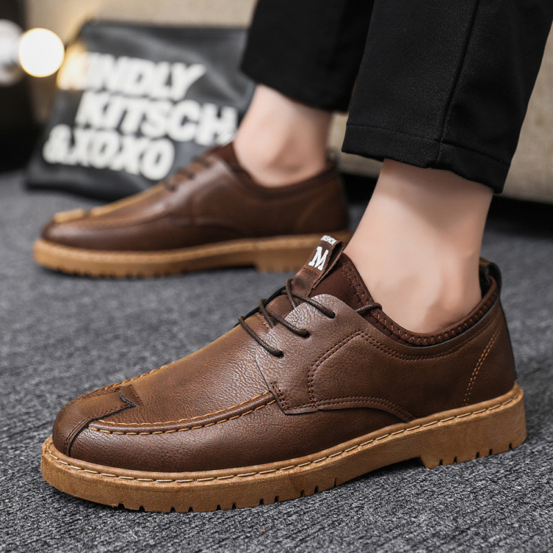Men's Casual Lace-up Commuter Trendy Leather Shoes foto 2