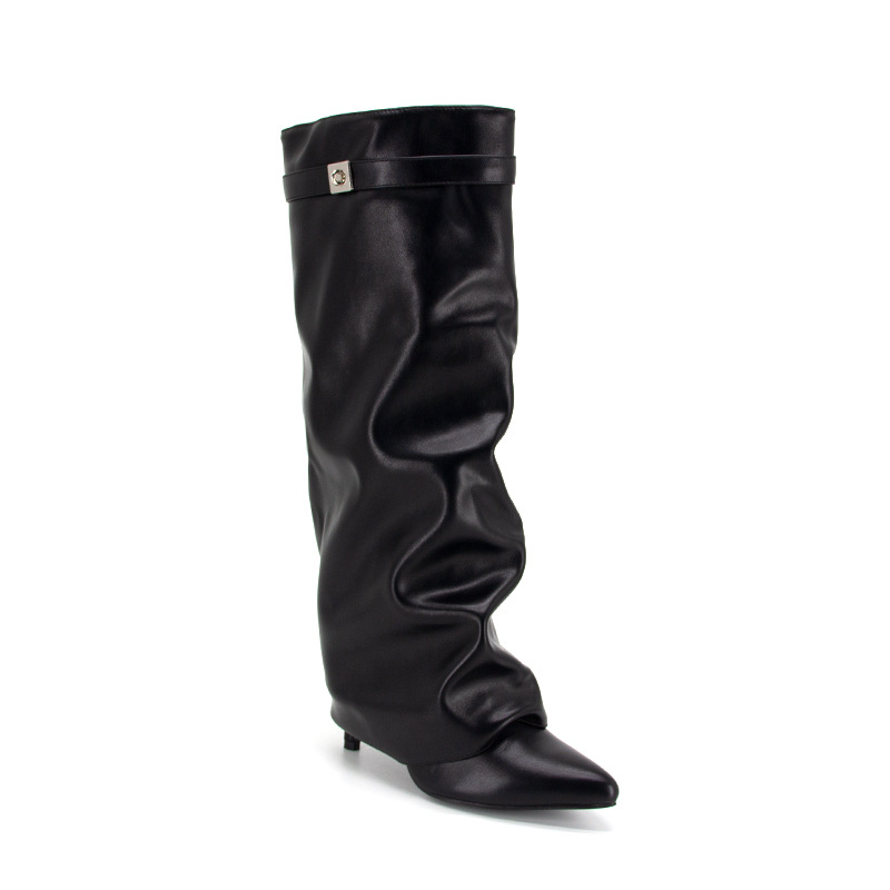Pointed-toe Stiletto Plus Size Women's Cuffed Boots