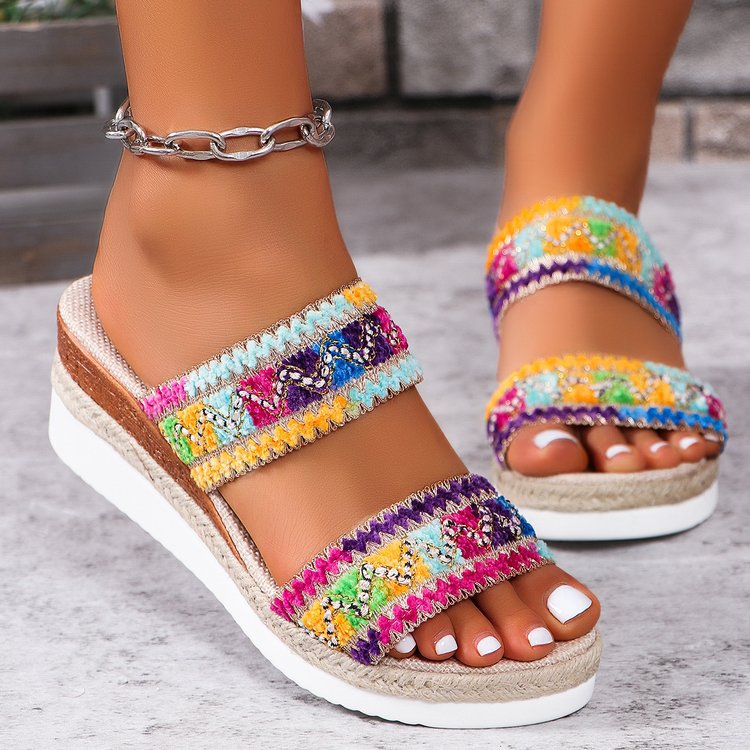 Canvas And Jute-woven Wedge Sandals With Wide Straps foto 5
