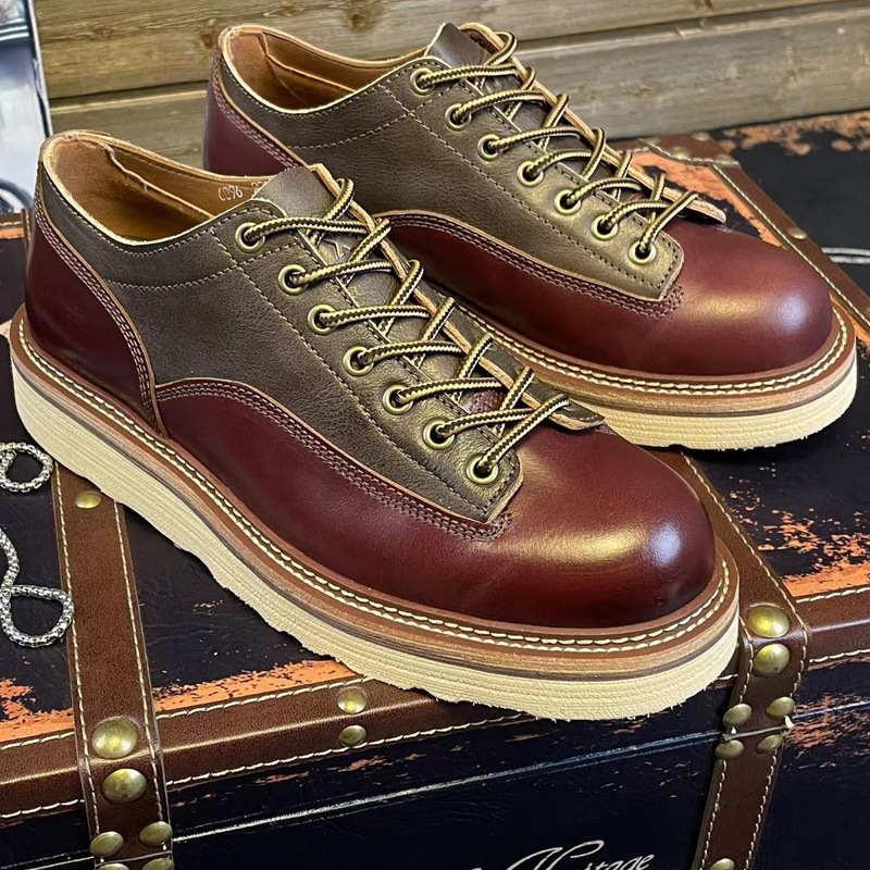 Casual Retro Old Handmade Men's Big Head Leather Shoes foto 3
