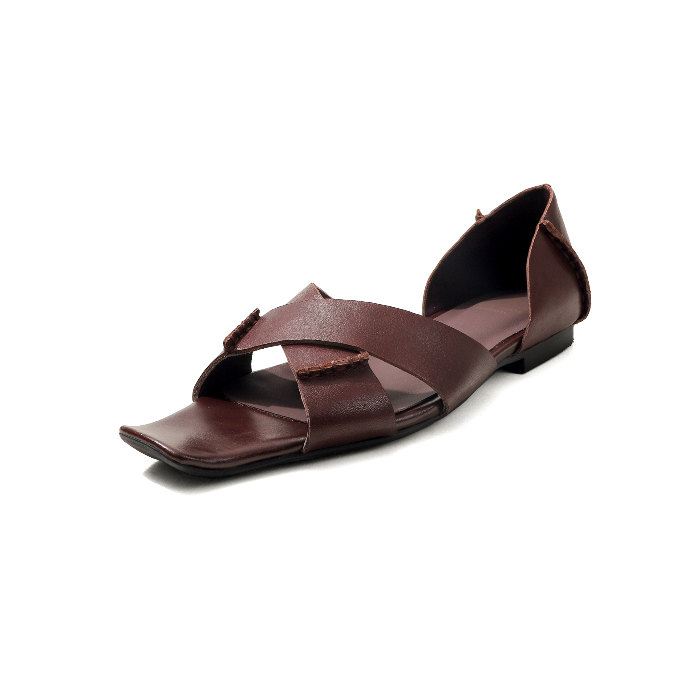 Women's Handmade Full-Grain Leather Crisscross Flat Sandals, Square-Toe Side Cutout Shoes foto 4