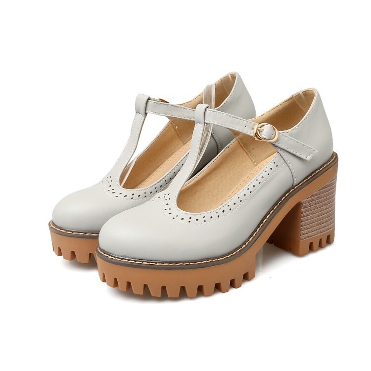 Korean-style Low-Top Single-Buckle Japanese-Style Retro Lace-trimmed Thick-soled Womens High Heels foto 4