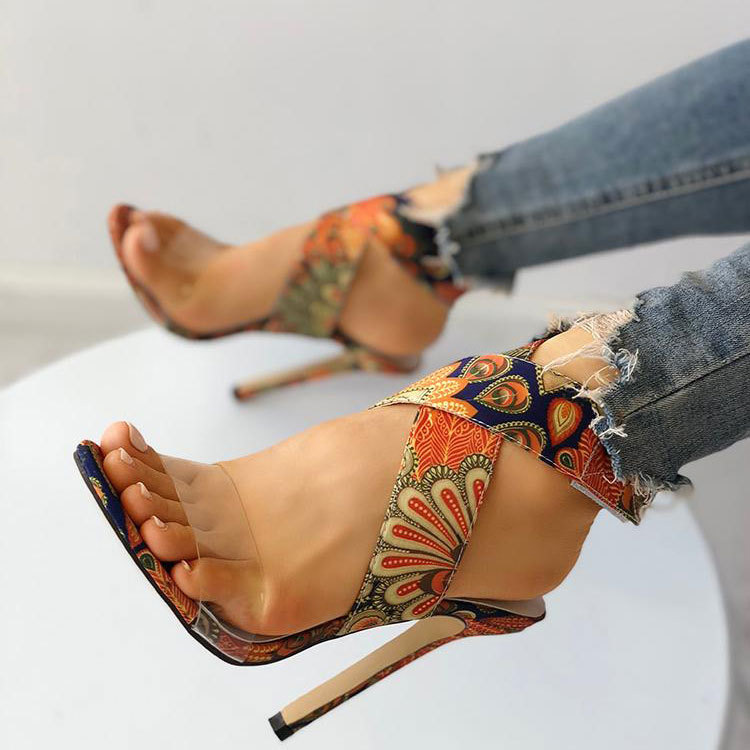 Fashionable Printed Stiletto Heel Plus-Size Womens Sandals foto 4