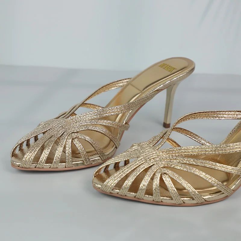 New Gold Hollow Thin Strip Heels For Women Luxury Pointed To