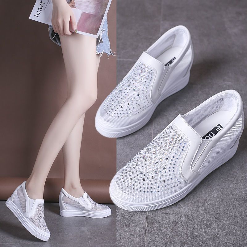 Womens Breathable Mesh Hidden-heel White Sneakers foto 5
