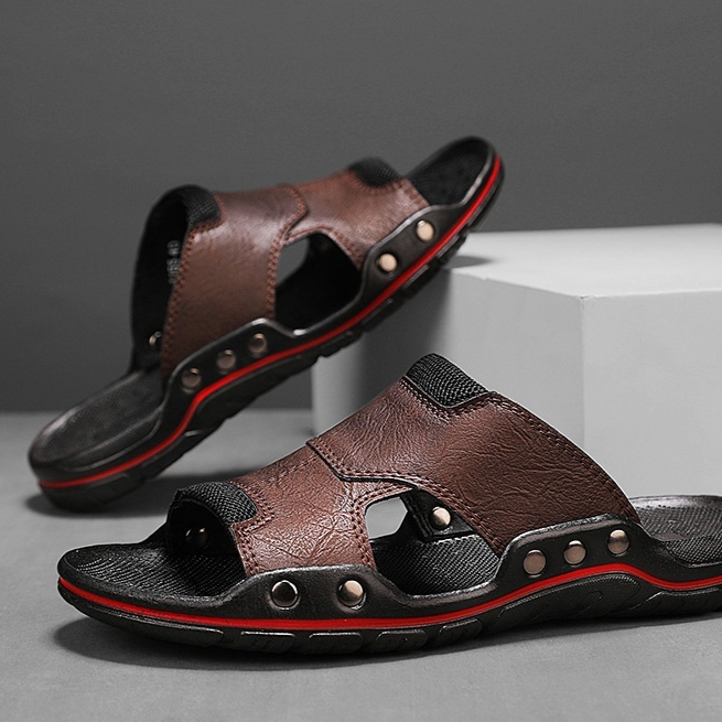 Non-slip Deodorant Men's Sandals Genuine Leather Outdoor Flip Flops foto 3