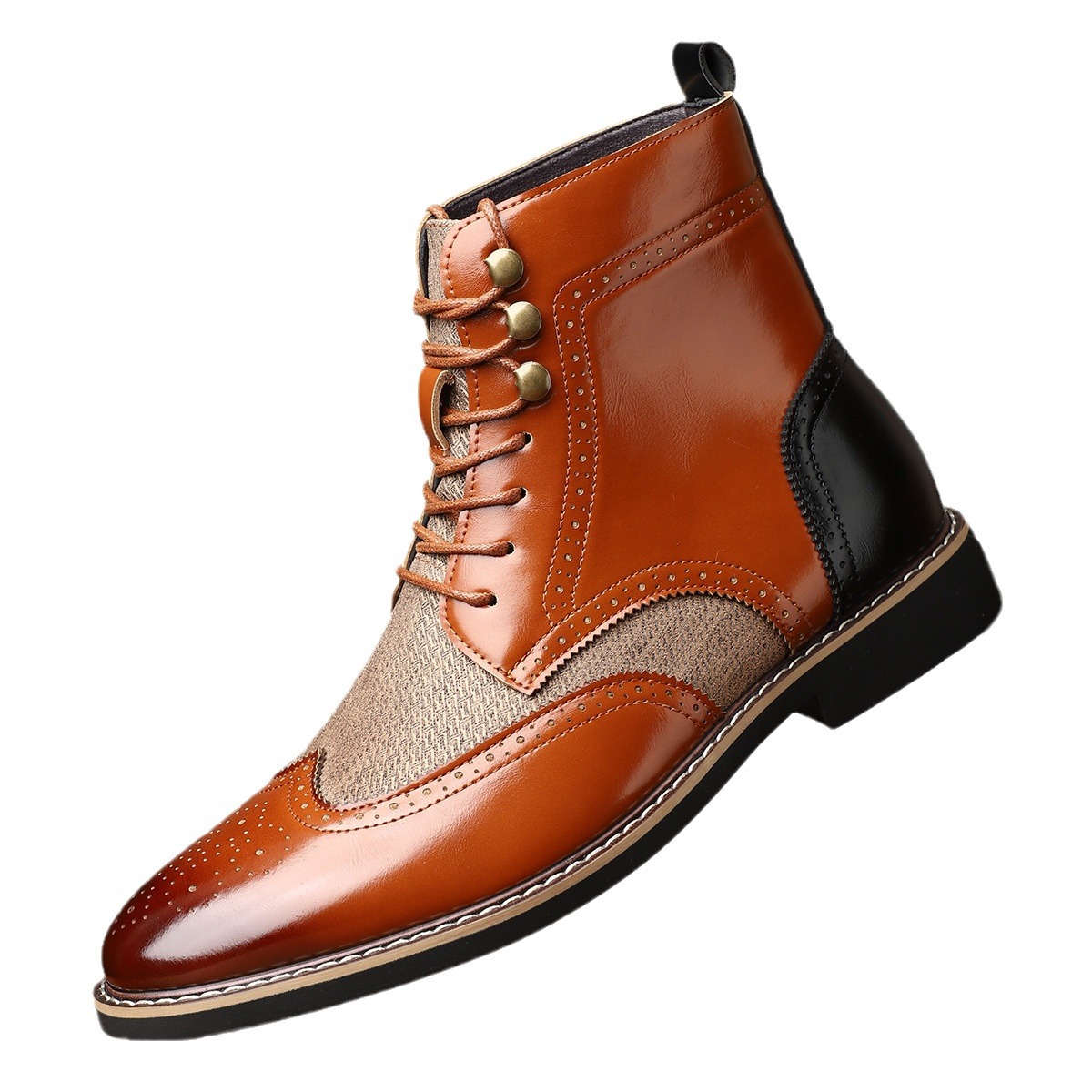 New British Men's High Top Color Blocked Leather Shoes foto 5