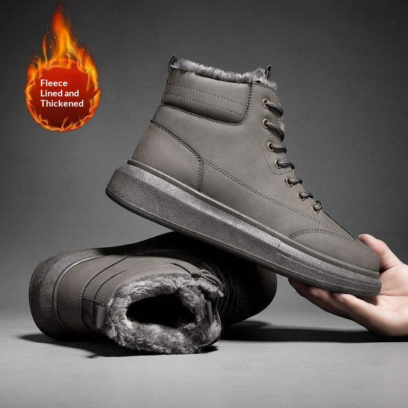 Winter Warm Men's Fur-lined Thickened Leather-and-fur Snow Boots foto 2