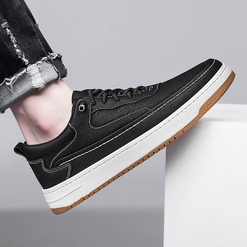 Men's Cowhide Board Shoes Thick Bottom Retro Trendy Flat Handmade Sewing foto 5