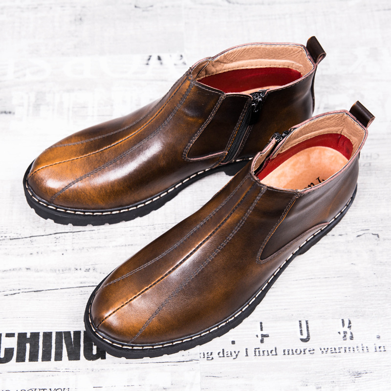 Men's Martin Boots Retro Round Toe Cowhide foto 2