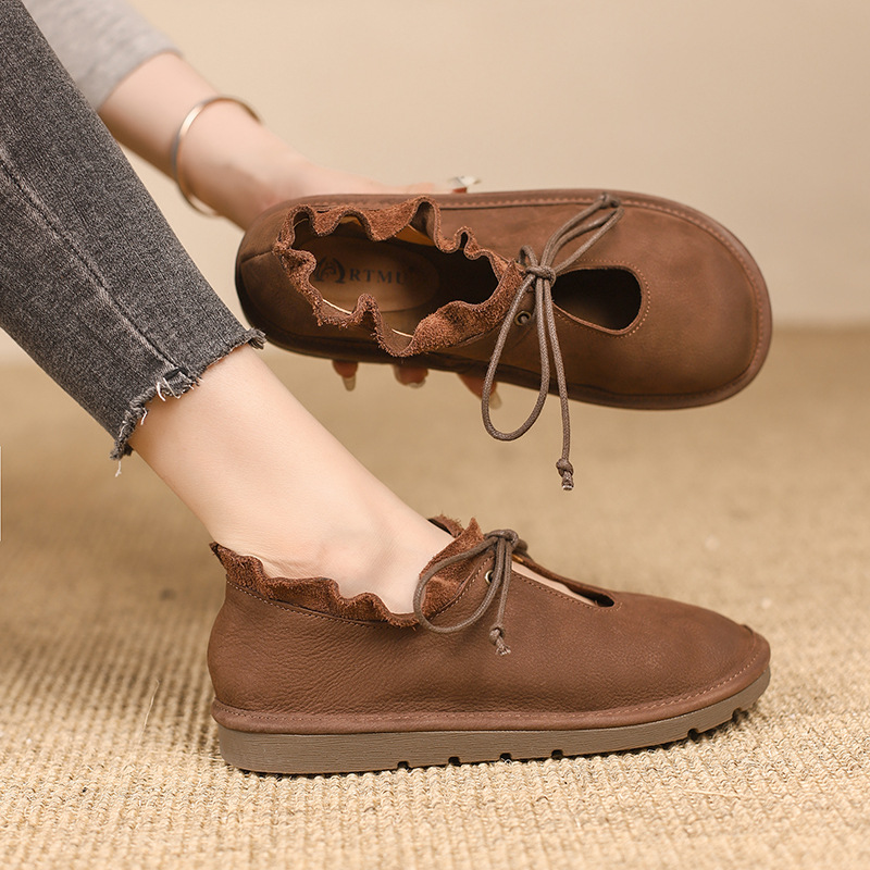 Retro Round Head Leisure Women's Flat British Style Soft Sole Shoes foto 3