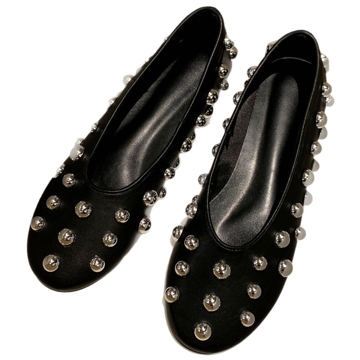 Black Studded Leather Ballet-style Flat Casual Shoes foto 3