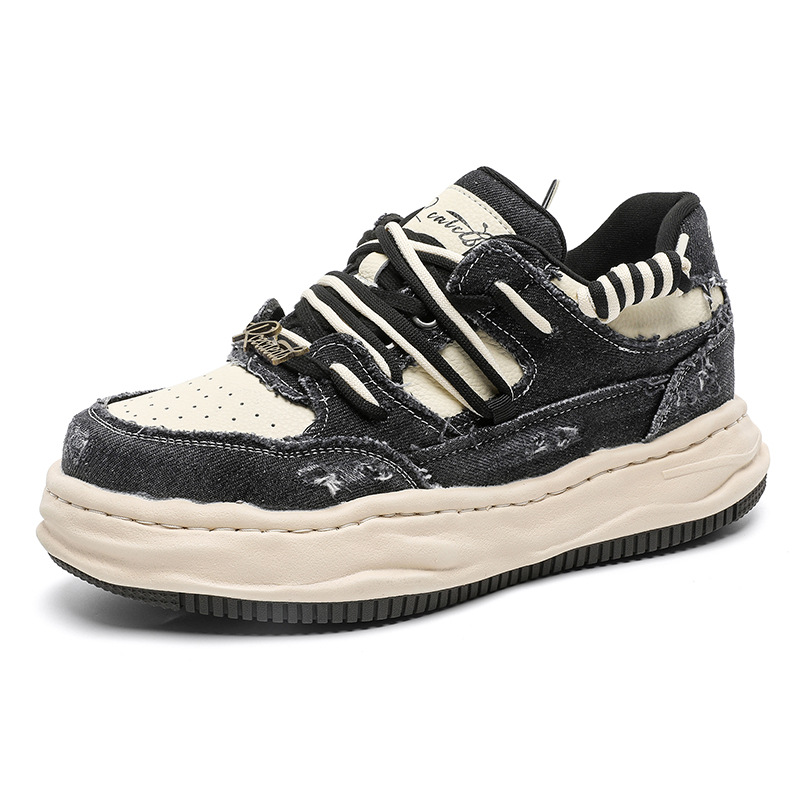 Washed And Dissolved Thick Bottom 7CM Invisible Height Increasing Insole Shoes Men's Sports Casual Borad Shoes foto 2