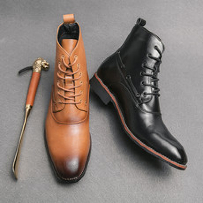 Mens Shoes British-style Height-increasing Leather Boots Hairstylist-pointed-toe Leather Shoes foto 5