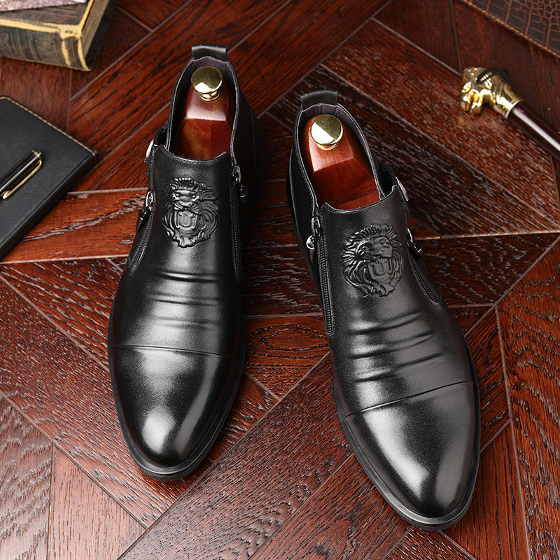 Horseshoe Heel Embossed Double-sided Pull Men's Boots foto 3