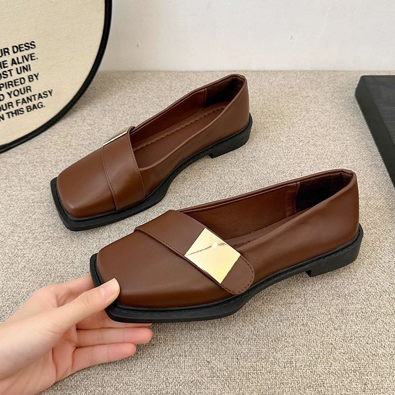 Metal Buckle Square Head Women's Flat-heeled Shoes foto 2